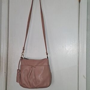 Tignanello Muted Pastel Pink Leather Shoulder Crossbody Bag Zip Top Purse